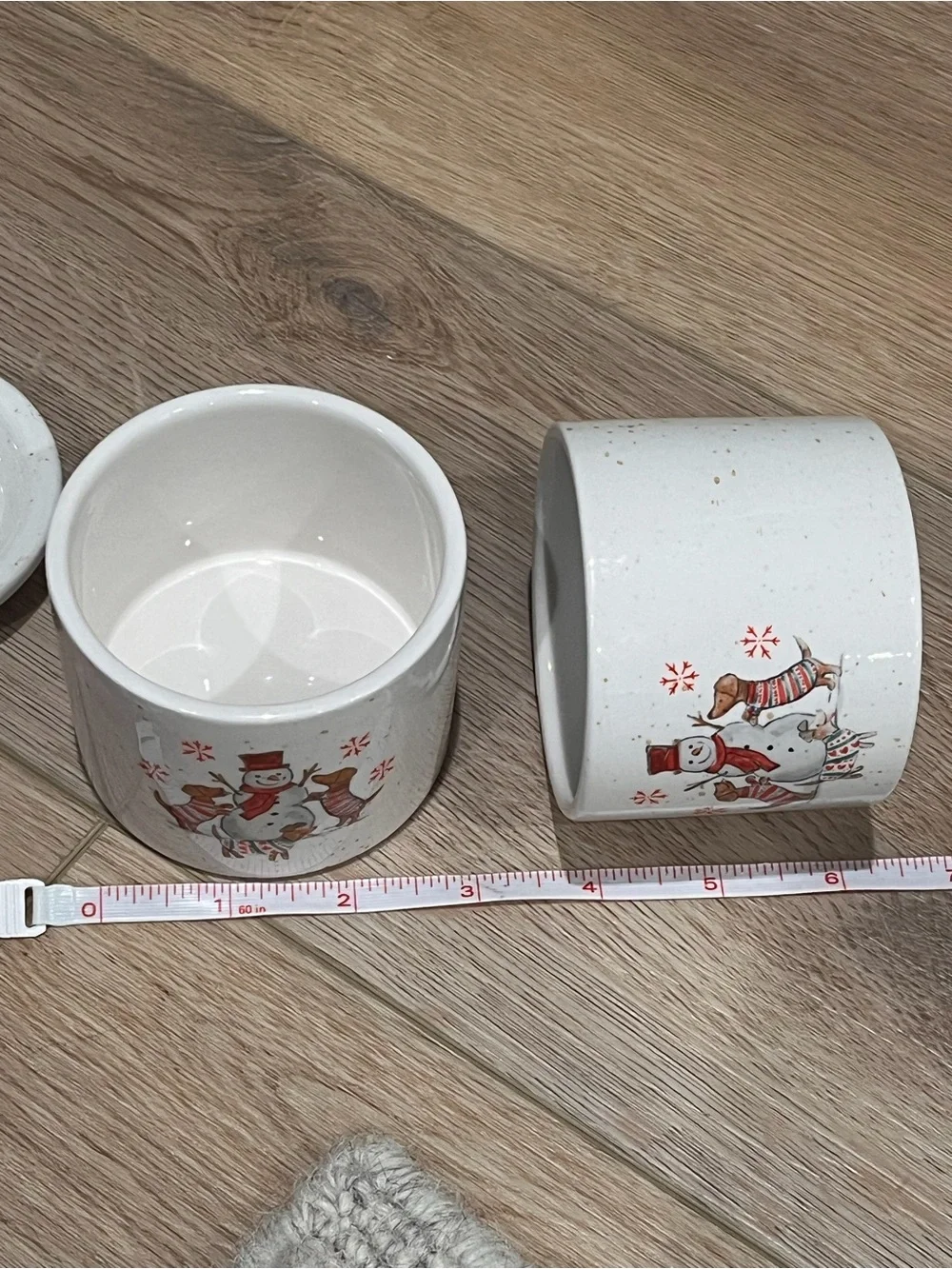 Peppermint & Pine White Ceramic Serving Bowls with lids and metal holder